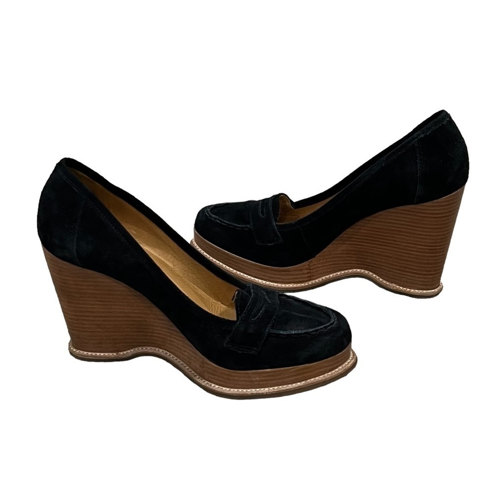 KORS Michael Kors Black Suede Platform Mary Jane Wedge Heels Size 8 Women's
